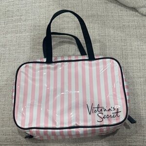 Victoria's Secret Pink and White Striped Cosmetic Bag